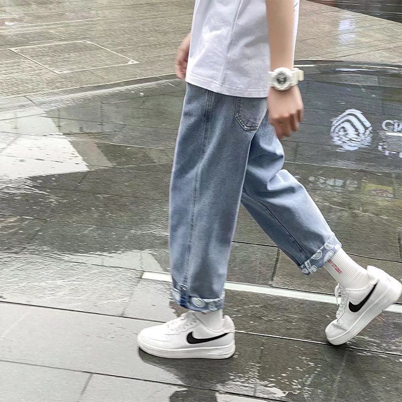 Quần jean ống rộng màu trơn chất lượng cao thời trang cho nam size S-3XL