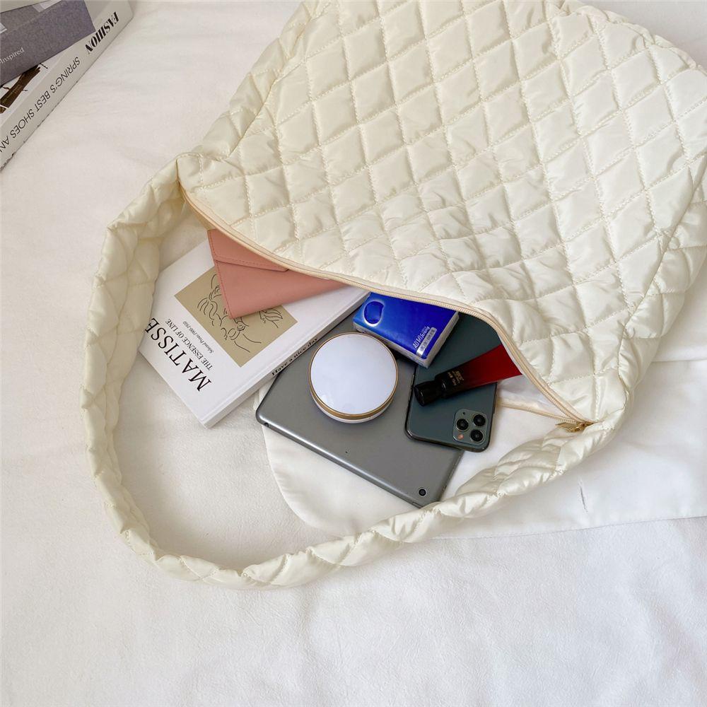 Túi Tote Đeo Vai/Cánh Tay Chất Liệu Cotton Ấm Áp Mùa Đông Họa Tiết Kẻ Sọc Có Sức Chứa Lớn Cho Nữ