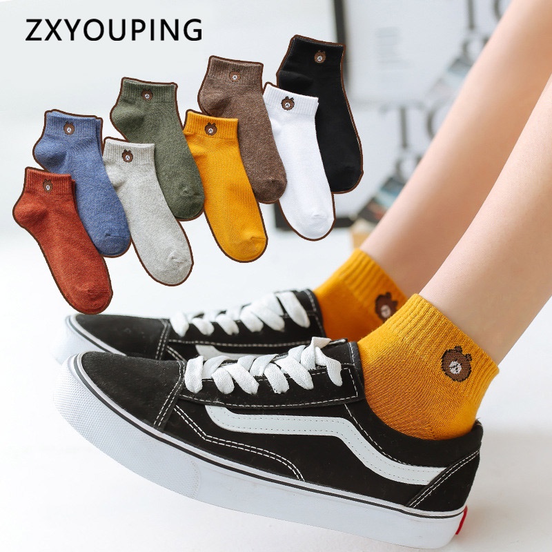 AOFEIQIKE AOFEIQIKE 1 Đôi Vớ Cotton Mềm Cổ Thuyền Thoáng Khí Thời Trang Cho Nữ