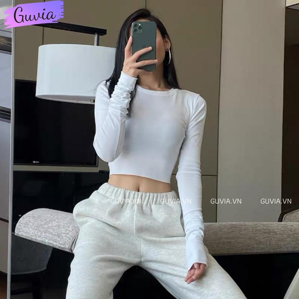 Áo Croptop Tay Dài CỔ TRÒN Nữ Ôm Body Chất Tốt, Áo Thun kiểu nữ crt dài tay mặc đẹp GUVIA