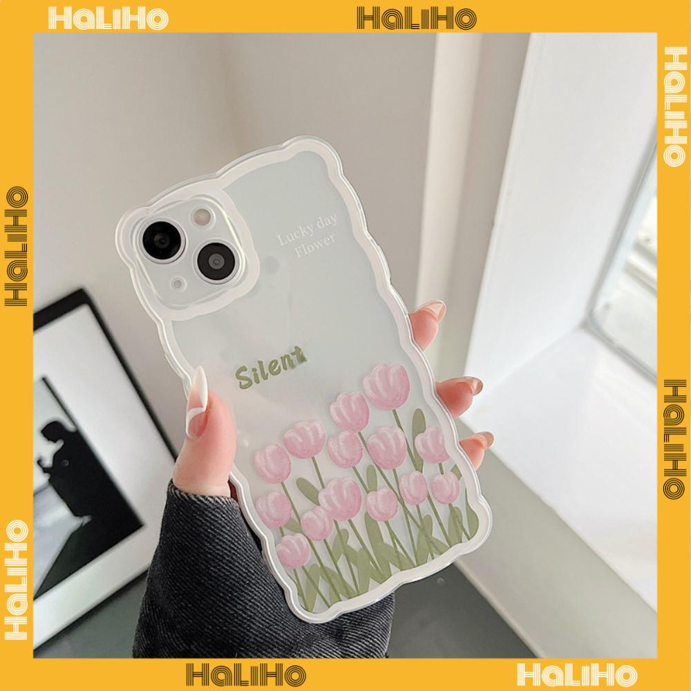 iPhone Case Silicone Soft Case Clear Case Wave Airbag Shockproof Camera Cover Protection Pink Flower Compatible For iPhone 11 iPhone 13 Pro Max iPhone 12 Pro Max iPhone 7 Plus xr