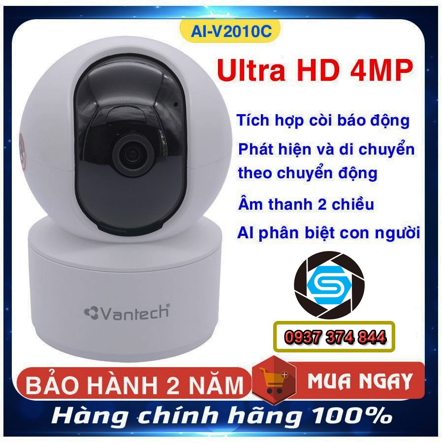 Camera Wifi 4.0MP Trong nhà Vantech 2010C - Đàm thoại 2 chiều - Xoay 360 - Vantech AI 2010C Hỗ trợ thẻ nhớ lên đến 128G