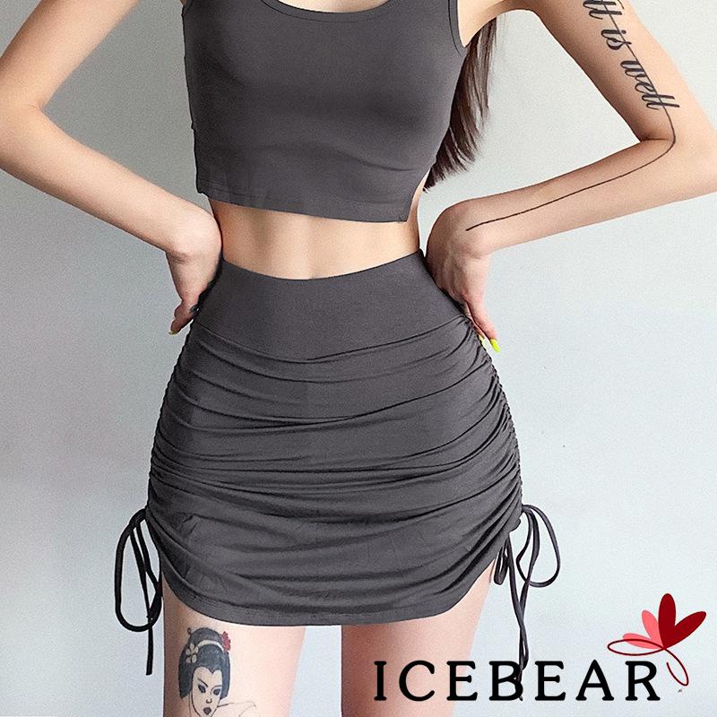 Chân Váy Lưng Cao Màu Trơn Phối Dây Rút Thời Trang Cho Nữ