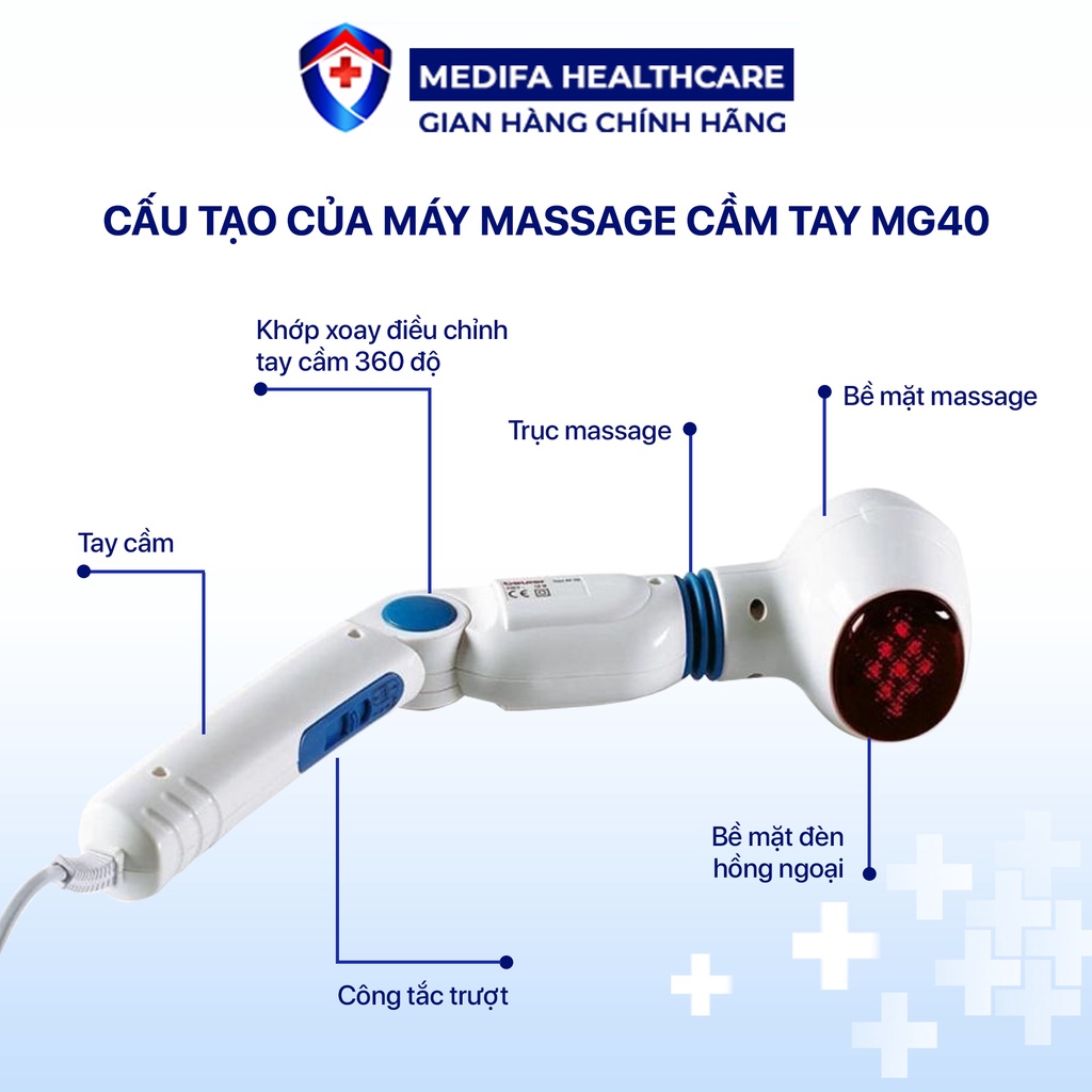 Máy massage cầm tay có đèn hồng ngoại Beurer MG40 chính hãng - Thiết bị y tế gia đình Medifa
