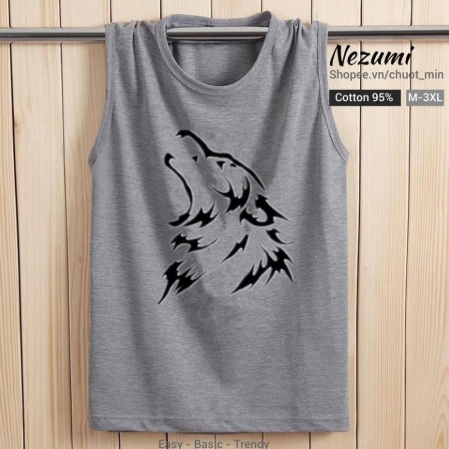 ÁO TANK TOP UNISEX NAM NỮ COTTON 95% SÓI TATTOO, TẬP GYM, BÓNG RỔ  ྇  ྇ 😍