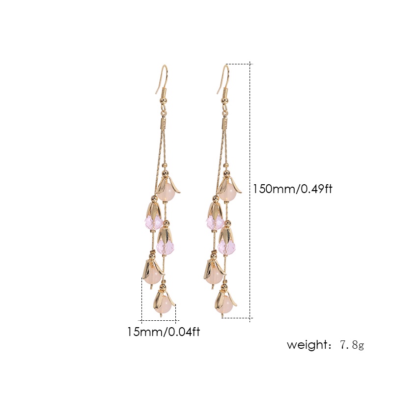 Khuyên Tai Dáng Dài Mặt Acrylic Hình Hoa Hồng PD543