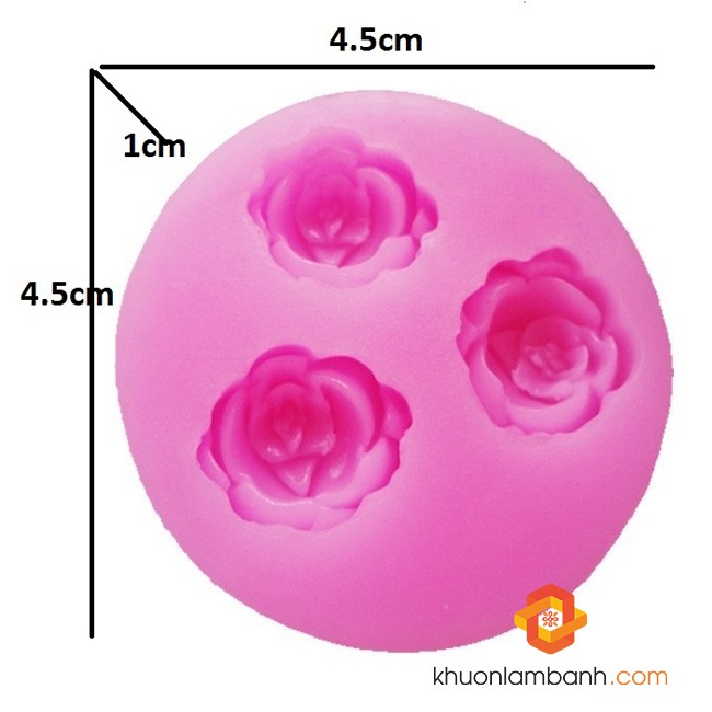 Khuôn silicon 4D 3 bông hoa hồng nhí 63 x 18 mm