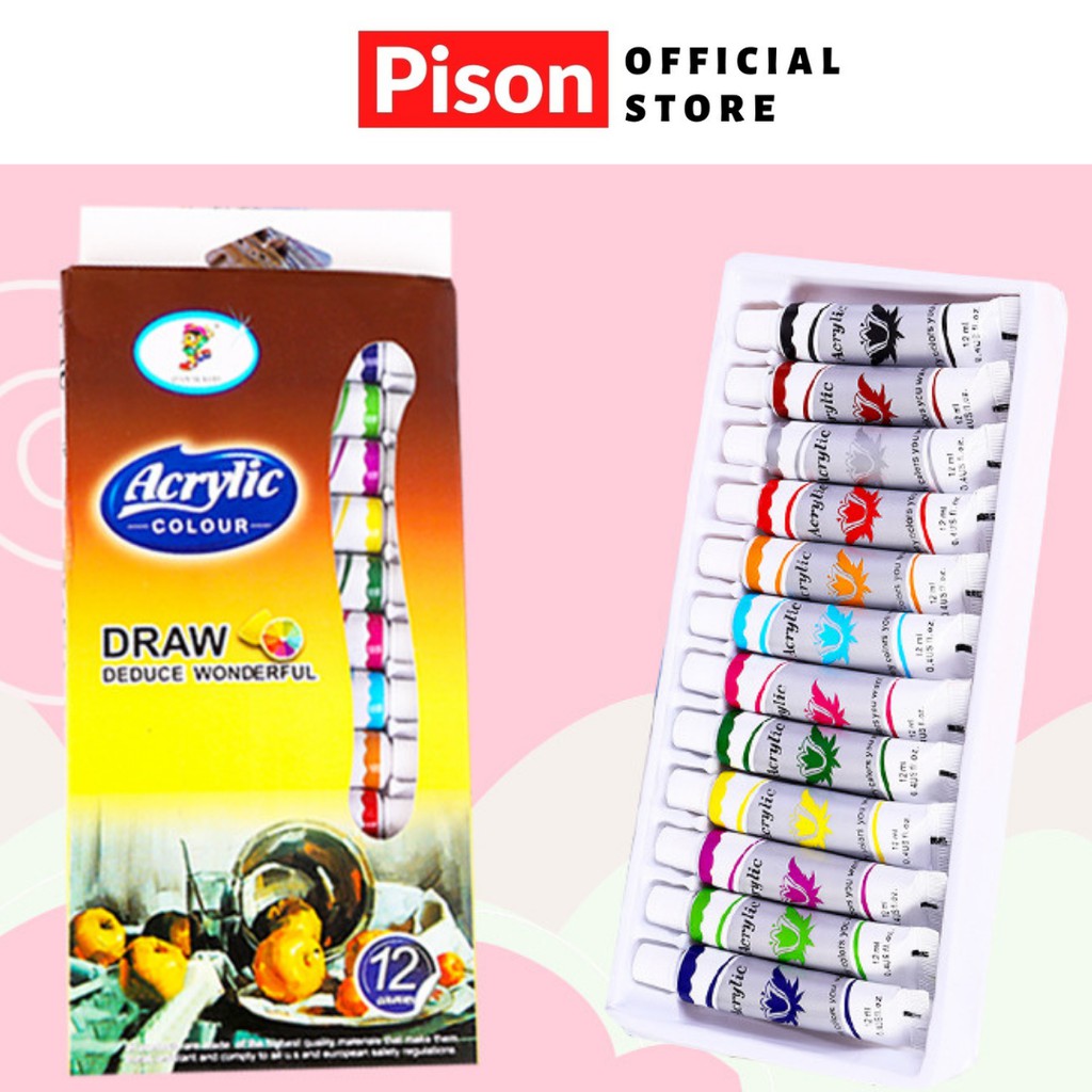 Hộp 12 màu vẽ vải acrylic Pison - SP0219 - 01 bộ