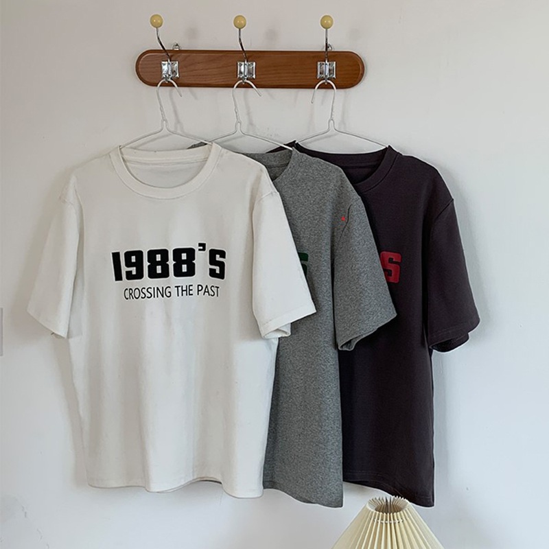 Áo thun ngắn tay cổ tròn form rộng in chữ thời trang Hàn Quốc cho nữ