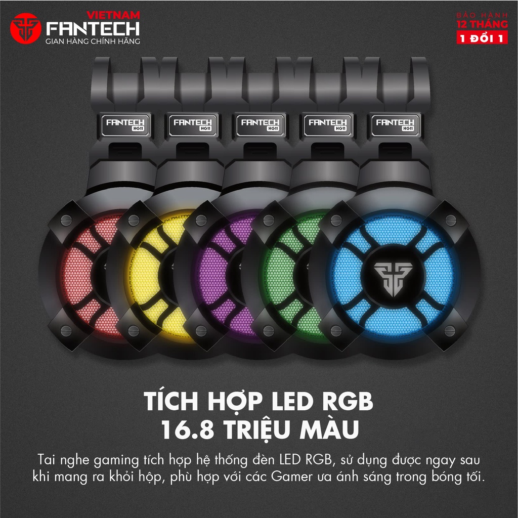 Tai nghe Gaming FANTECH HG11 Âm thanh vòm 7.1 LED RGB - Hãng phân phối chính hãng Bảo hành 12 tháng