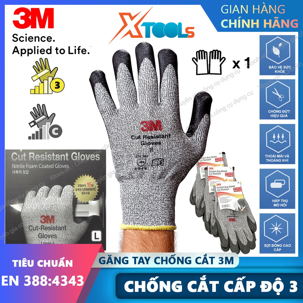 Găng tay chống cắt 3M cấp độ 3 - Găng chống cắt chống đâm xuyên tiêu chuẩn EN388:4343, bao tay bảo hộ lao động 3M