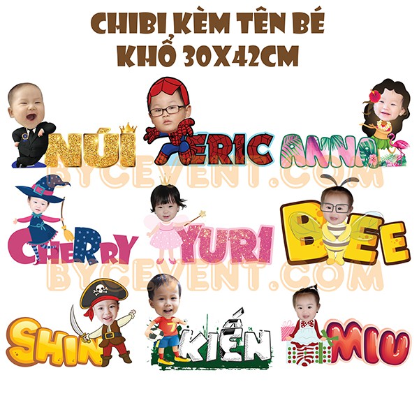 [GIAO NHANH - THIẾT KẾ MỚI] Chibi kèm chữ tên bé trang trí sinh nhật