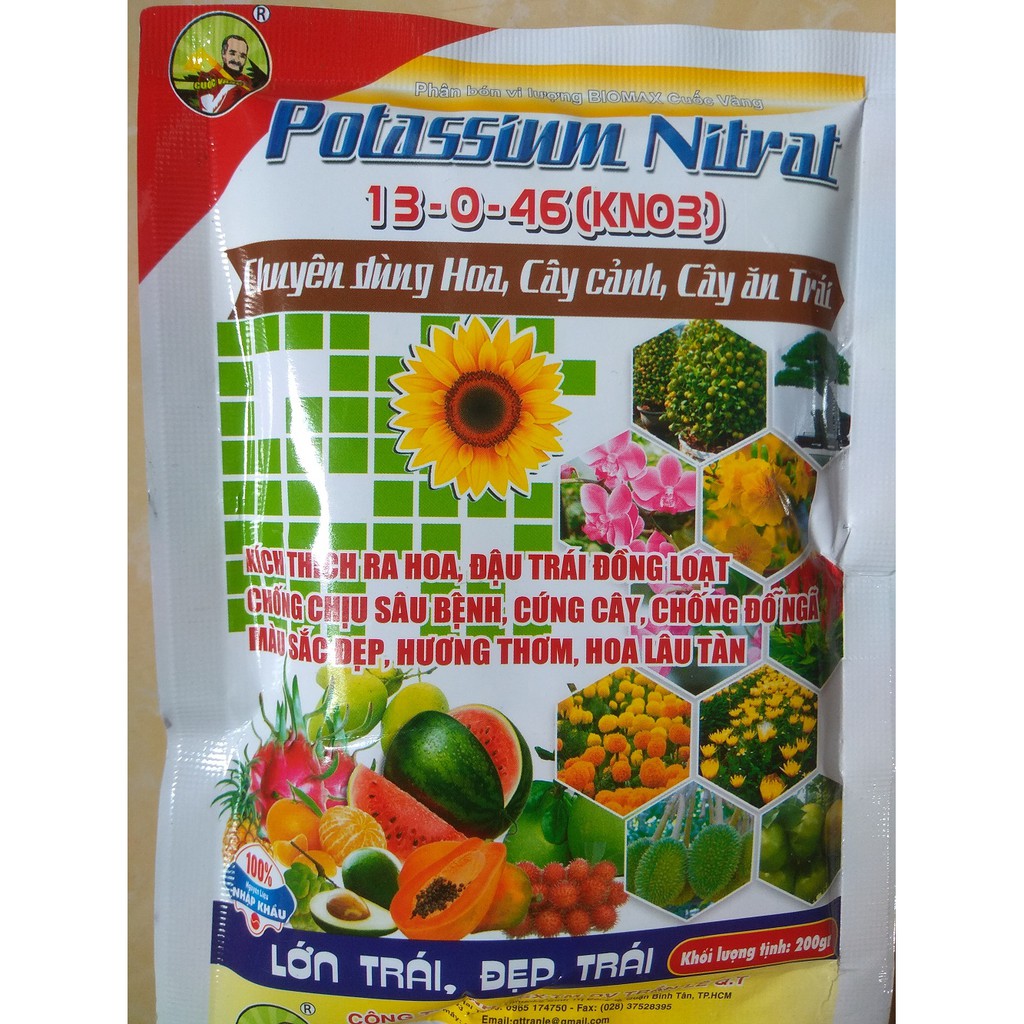 Phân bón NPK 13-0-46 giúp lớn trái, đẹp trái - gói 200 gram BIOMAX