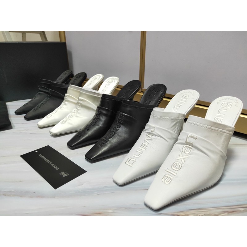 Giày sục cao gót mũi vuông Alexander Wang da thật cao cấp