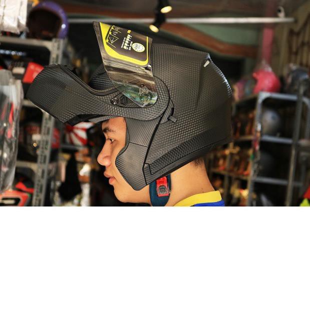 Mũ bảo hiểm Fullface Lật hàm 2 kính Royal M179 đen nhám vân Carbon - ASA HELMETS