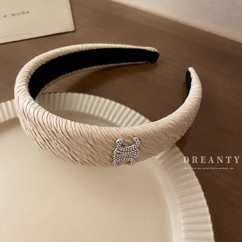 Băng Đô Cài Tóc Bản Rộng Xếp Ly Đính Kim Cương Giả Cao Cấp Phong Cách Retro Pháp Hợp Thời Trang