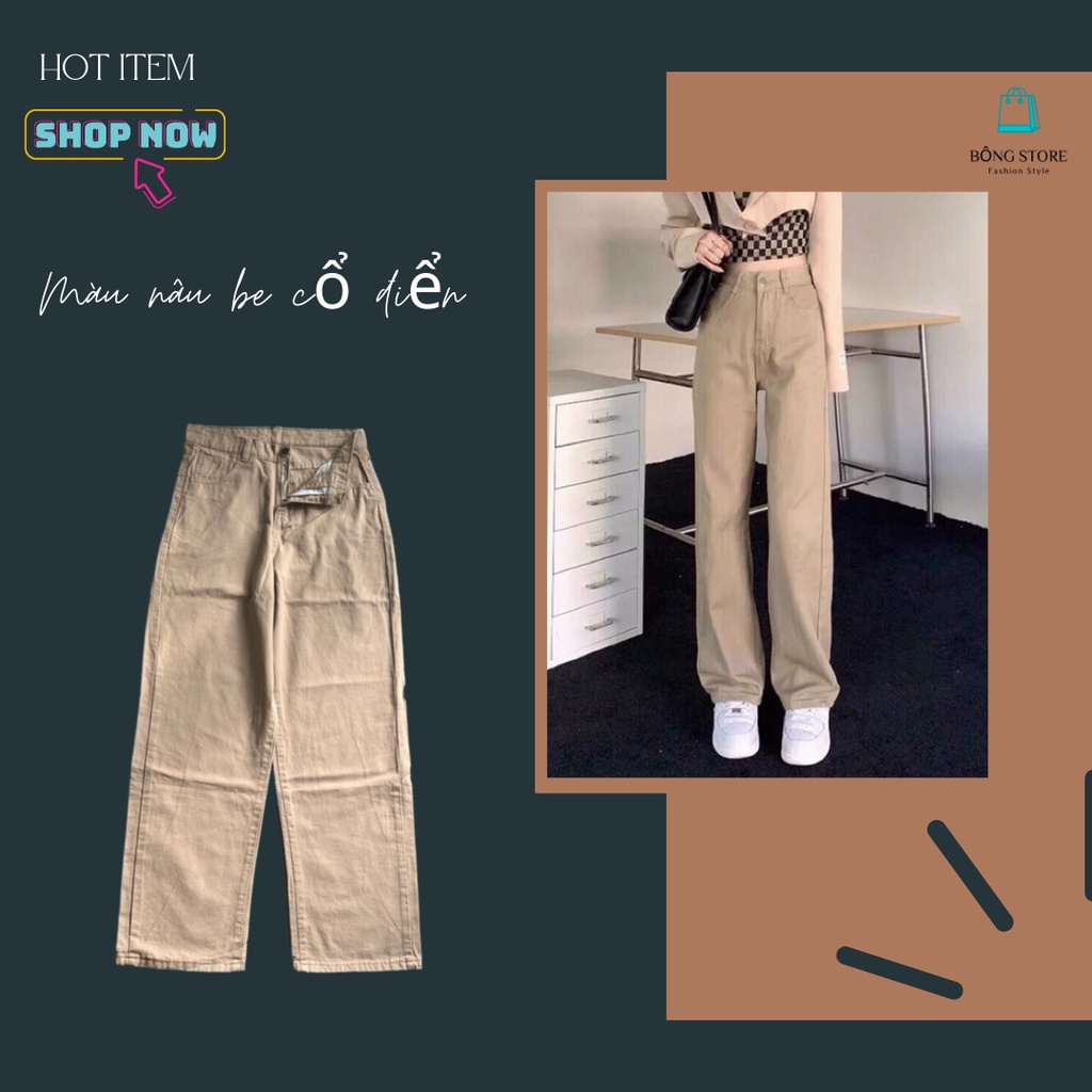 Quần kaki jean ống rộng màu đơn giản, phù hợp với mọi phong cách.