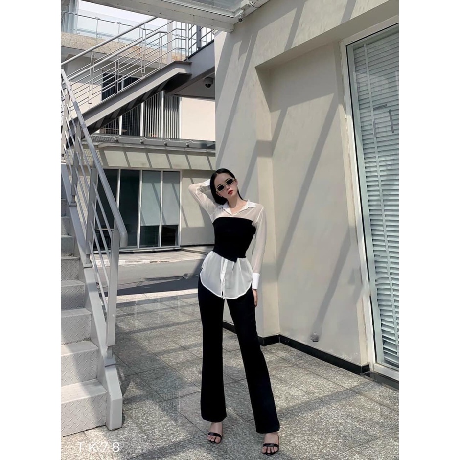 Set Áo Sơ Mi Trắng sơ mi lụa nữ tay dài kiểu nữ công sở hàn quốc thiết kế, áo ống lưng chun co giãn | BigBuy360 - bigbuy360.vn