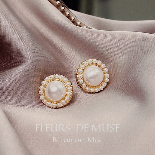 Khuyên tai hạt trai viền trai cổ điển Fleurs de Muse