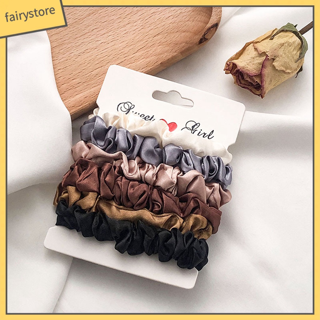 Set 6 Dây Cột Tóc Co Giãn Thiết Kế Đơn Giản Thời Trang Cho Nữ