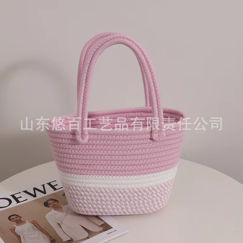 Túi Xách Cotton Dệt Tay Màu Hồng Phong Cách Mới Nhỏ Gọn Tươi Trẻ Dành Cho Nữ Đi Du Lịch / Dã Ngoại / Đi