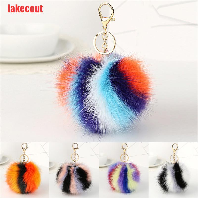 {lakecout}Rabbit Fur Fluffy Pompom Ball Handbag Car Pendant Charm Key Chain Keyrings YJB