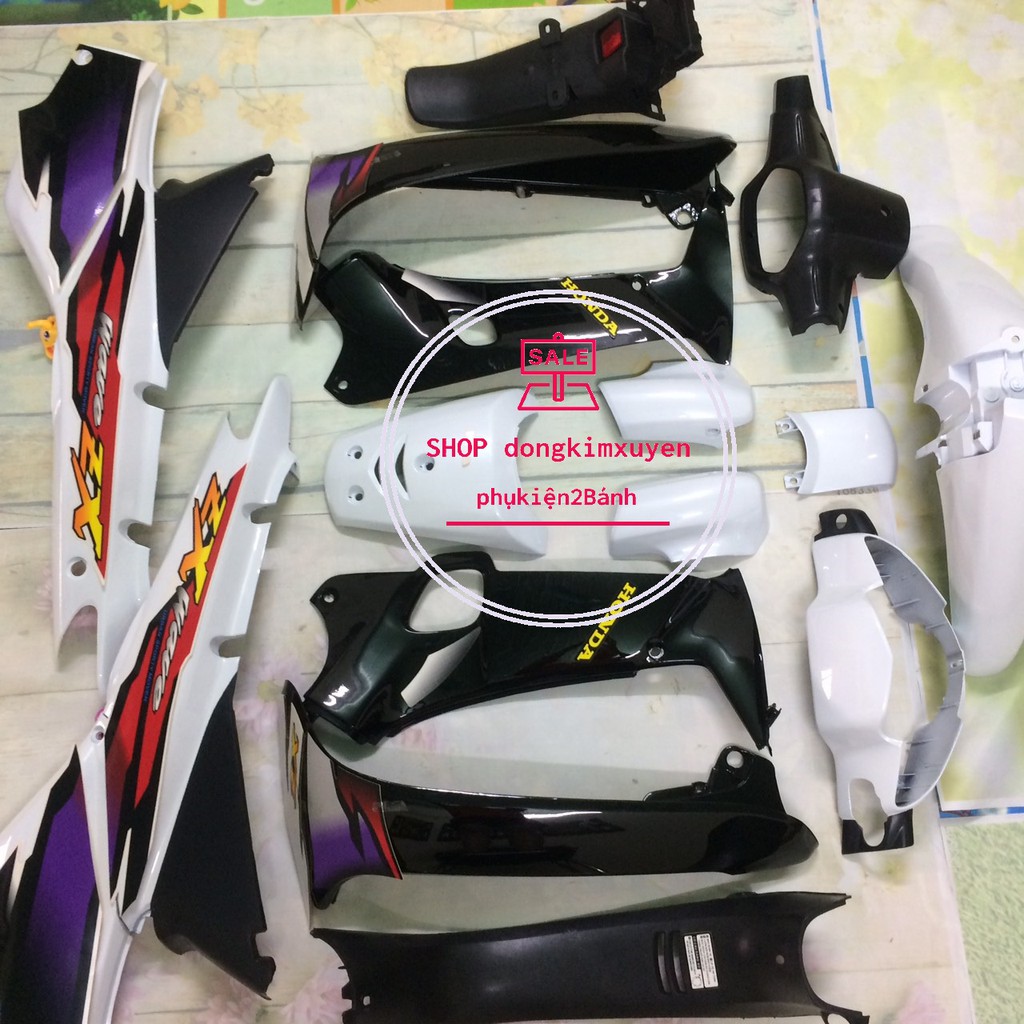 💥DÀN áo áo xe WAVE ZX  MÀU TRẮNG -wave alpha - Full vỏ NHỰA nguyên sinh xe Wave ZX màu Trắng đen [D114-zx trắng )
