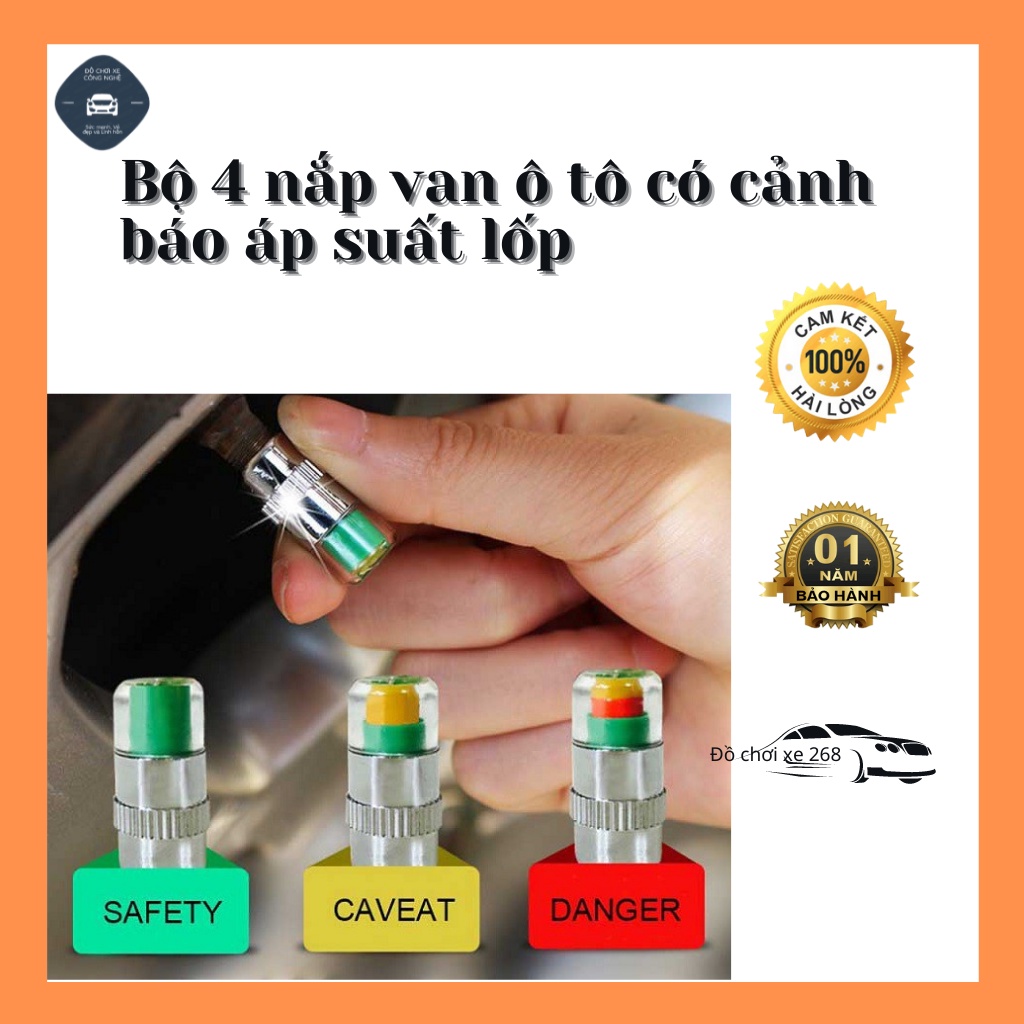 Bộ 4 nắp van ô tô có cảnh báo áp suất lốp