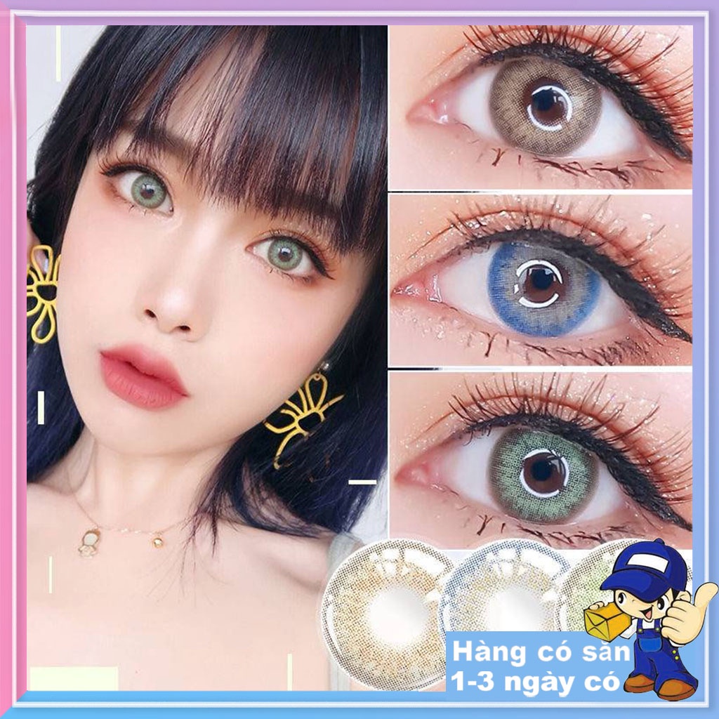 Cặp Kính Áp Tròng Mềm Nhiều Màu Tùy Chọn Thời Trang 14mm Có Kèm Nhíp Và Hộp Đựng Có Thể Sử Dụng 1 Năm