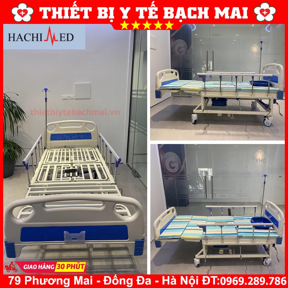 Giường Bệnh Nhân 4 Tay Quay Có Bô - Giường Y Tế Cao Cấp