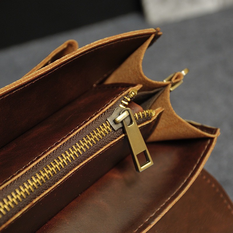 Túi xách cặp da bò công sở T62 36.5x25x10cm có dây đeo chéo (Nâu - Đen)
