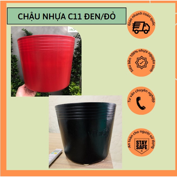 Chậu Nhựa Màu Đen/Đỏ ươm trồng cây C11 ( 27.5cm x 22cm x 22cm)