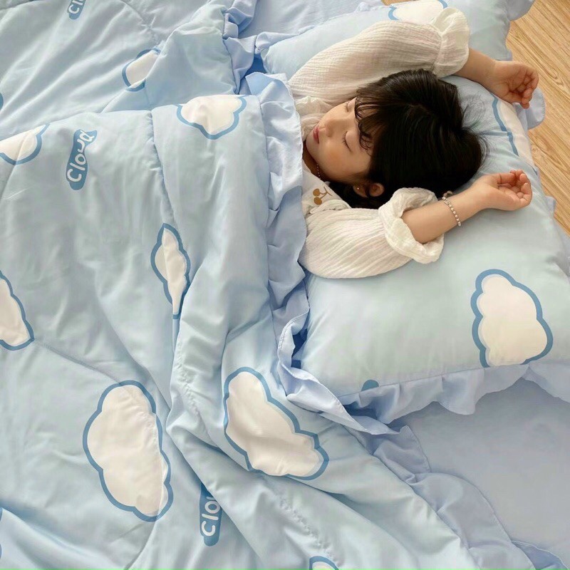 Bộ chăn ga 4 món cotton đũi bèo chăn trần hè thu nhập khẩu