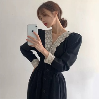 Đầm dài tiểu thư cổ ren Ulzzang