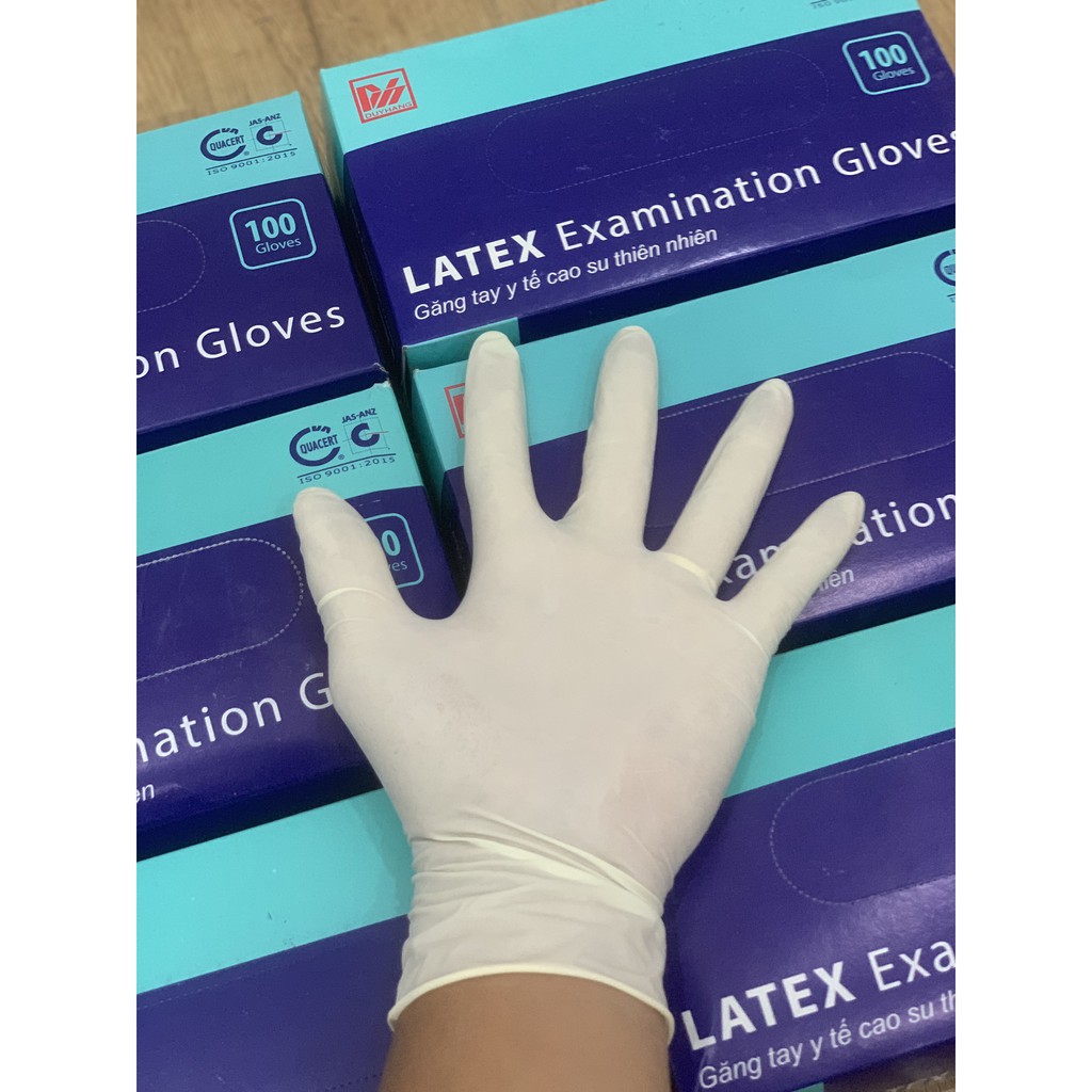 5 đôi găng tay y tế Latex Examination Gloves size M sử dụng Y tế, Khám ngoại khoa, thực phẩm, thủy sản, thí nghiệm ...