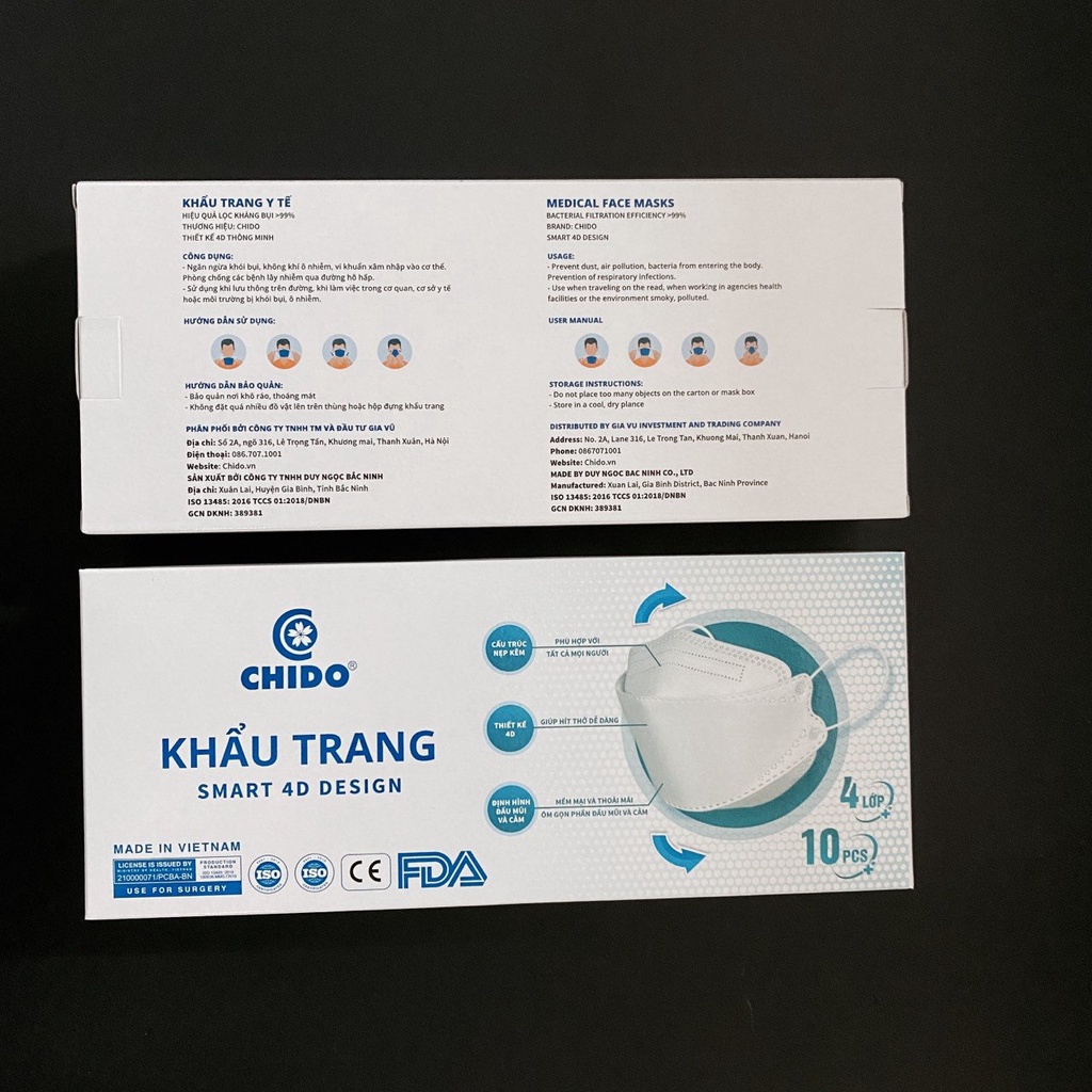 Khẩu Trang Y Tế KF94 4 Lớp Kháng Khuẩn Chống Bụi Chido 4D Đạt Tiêu Chuẩn FDA ISO, Kiểm Định Bộ Y Tế Chất Lượng Xuất Mỹ