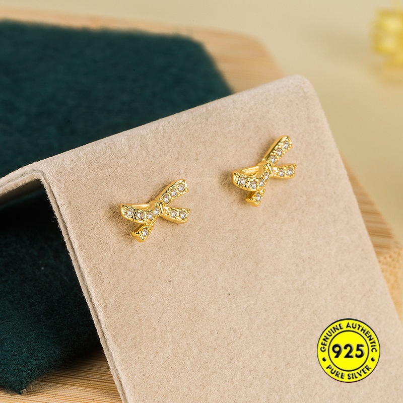 Bông Tai Mạ Bạc 925 Hình Nơ Đính Đá Xinh Xắn Cho Nữ