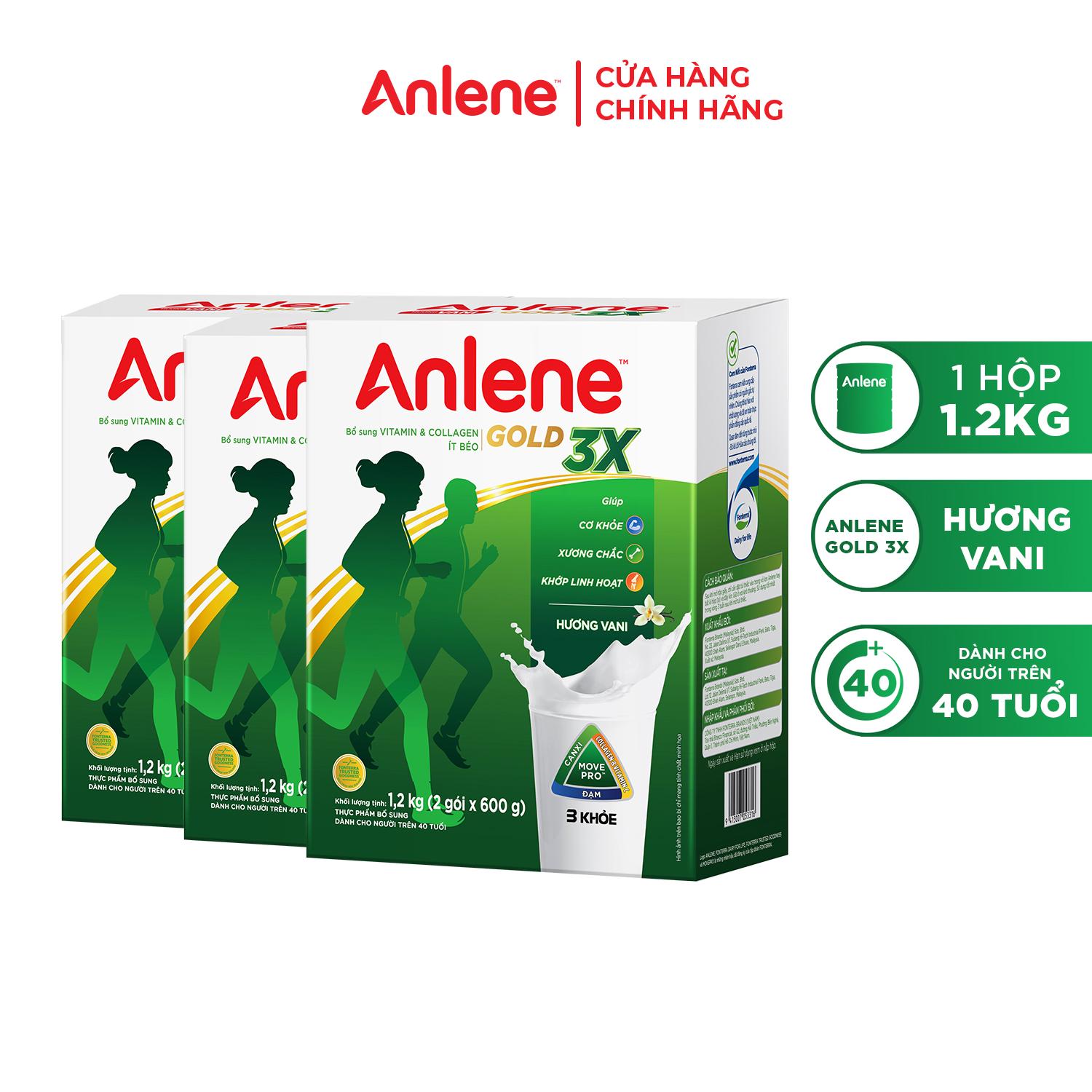 Combo 3 hộp Sữa Bột Anlene Gold Movepro Hương Vanilla 1,2Kg/hộp