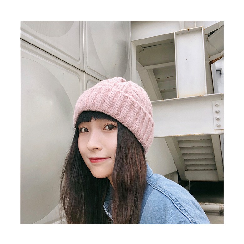 Mũ Len Dệt Kim Màu Trơn Phong Cách Hàn Quốc Thời Trang Mùa Đông Cho Nữ