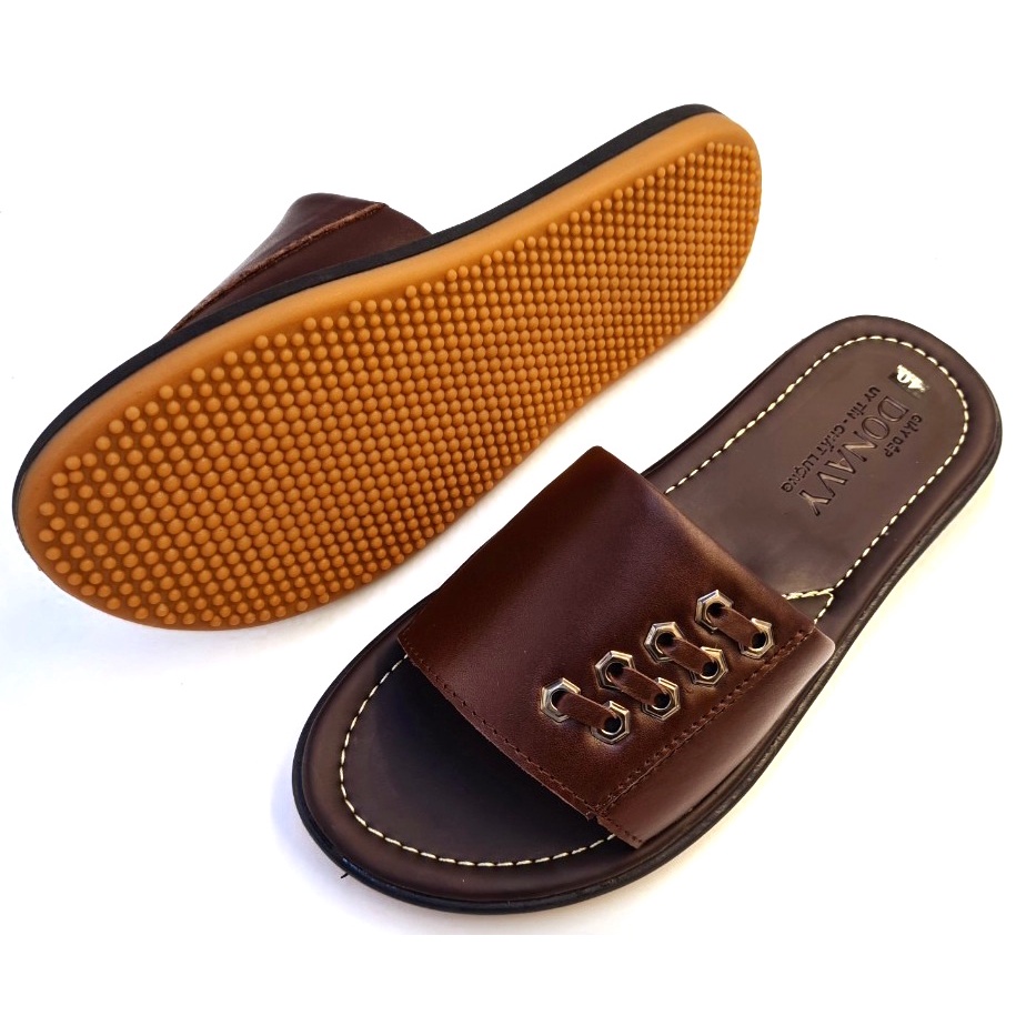 Dép nam quai ngang da bò 100% DONAVY, Quai thiết kế đẳng cấp, May FULL quai chắc chắn, mạnh mẽ D.Mocxich