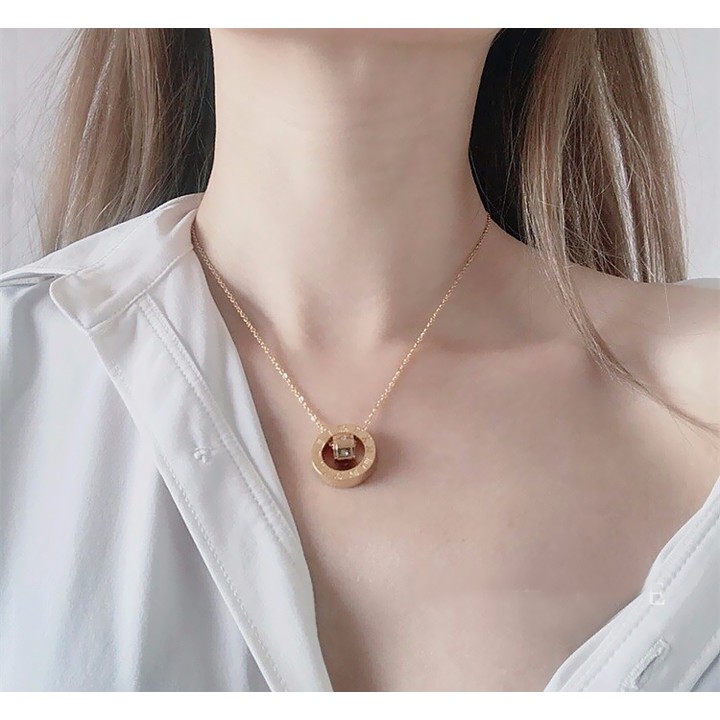 DÂY CHUYỀN TITAN SỐ LA MÃ LỒNG TRỤ TRÒN ĐÍNH ĐÁ TN136 siêu đẹp, bền màu, chuẩn thời trang