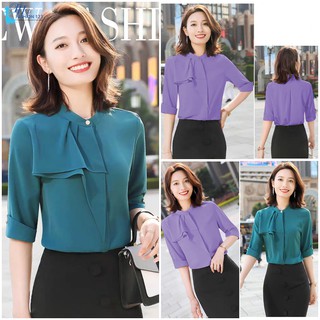 Áo Sơ Mi Áo Kiểu Nữ Tay Ngắn Màu Tím Và Màu Xanh Cao Cấp TH712