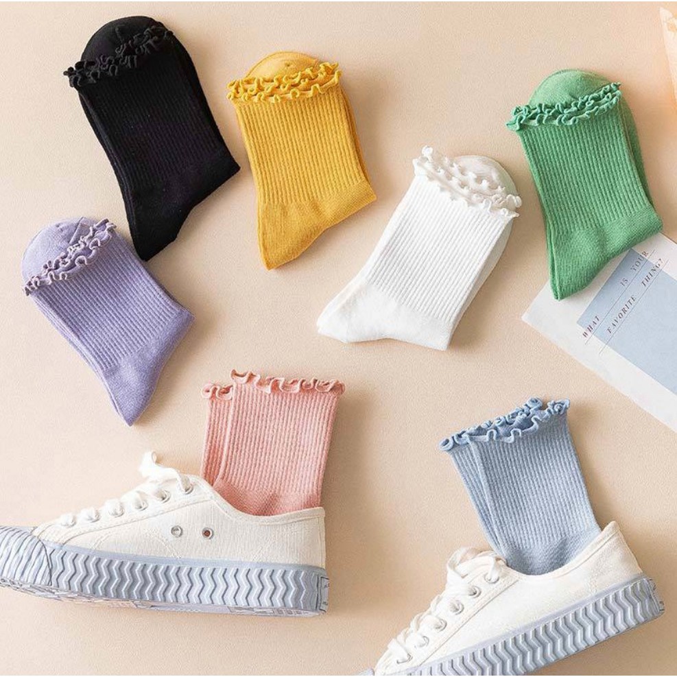 Vớ lửng/ tất lửng cổ viền xoăn Mua Tất pastel (muatatshop)
