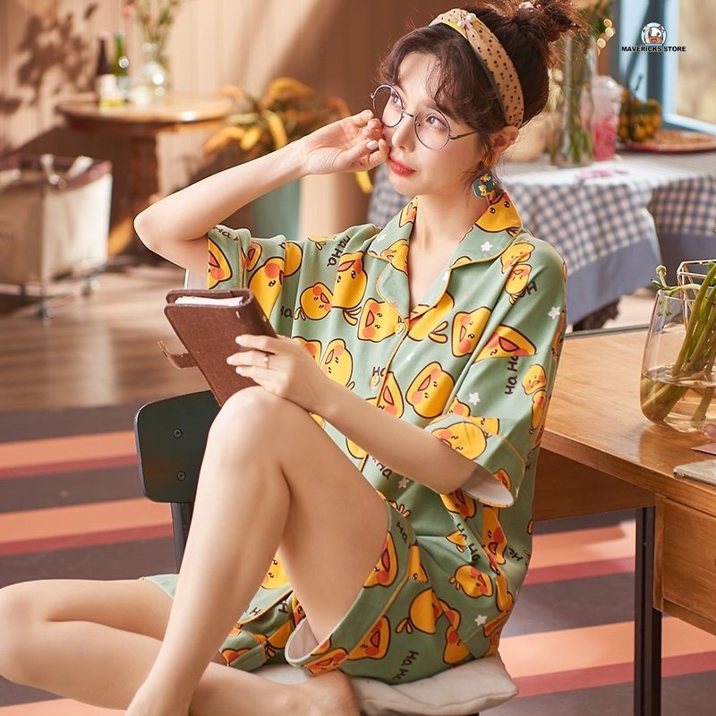Bộ đồ ngủ ngắn tay họa tiết hoạt hình cho nữ