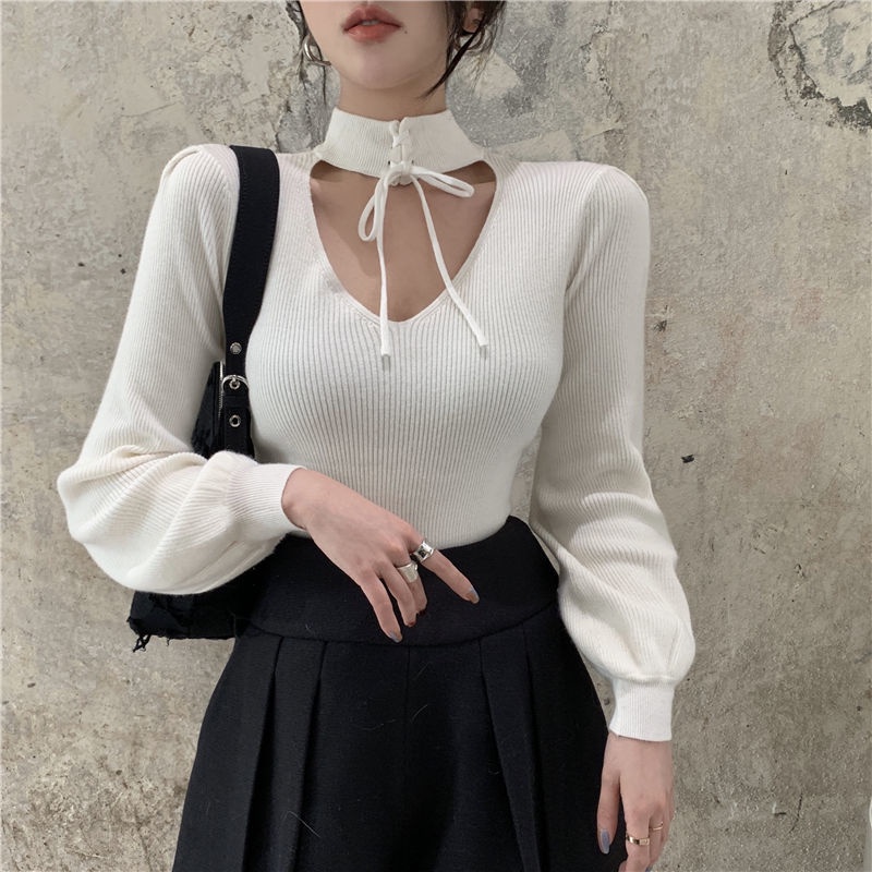 Áo len COZOK tay dài cổ chữ V khoét sâu thời trang