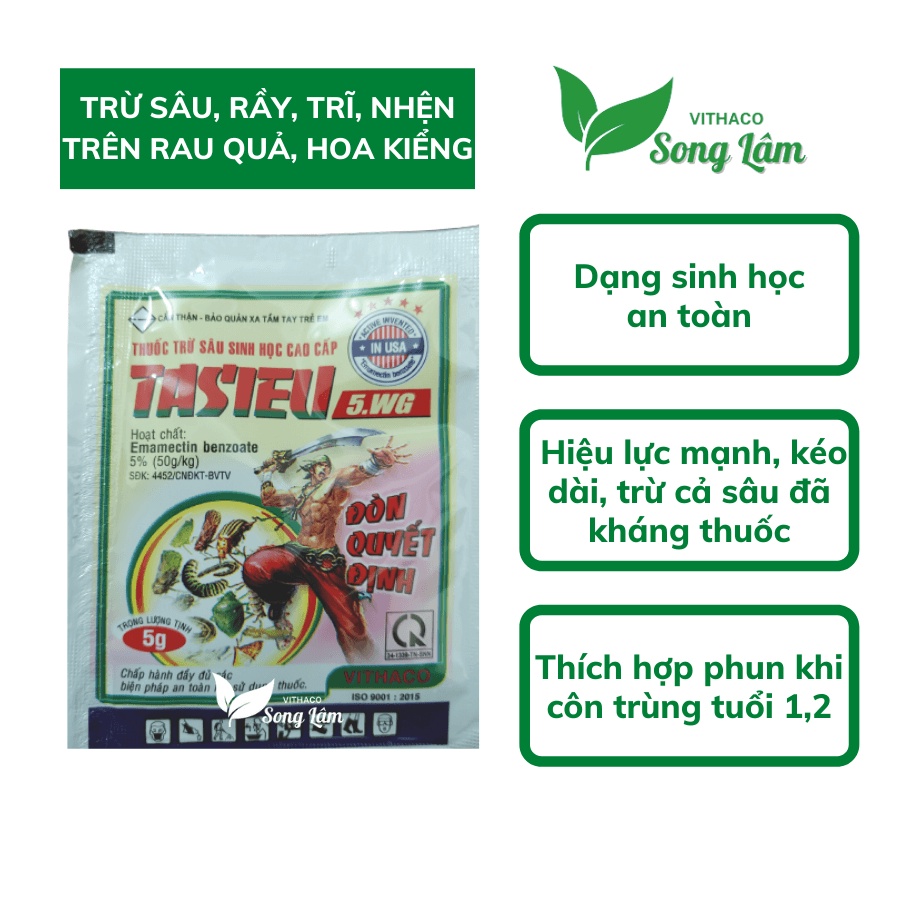 Chế phẩm sinh học TASIEU 5WG trừ bọ trĩ, nhện, rầy, rệp hoa hồng, cây cảnh, rau màu, cây ăn trái