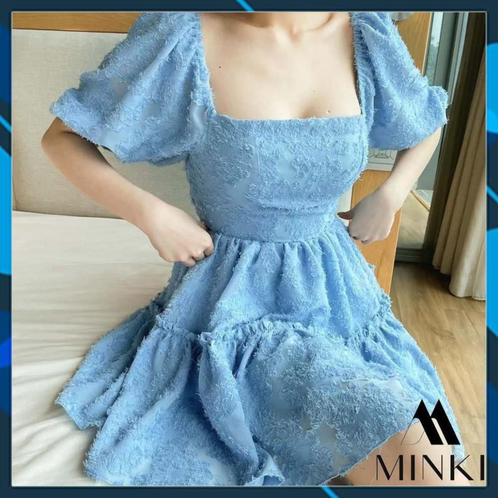 [ HOT DEAL ]  Váy Cổ Vuông Hở Lưng -  100% Lụa Lông Vũ Cao Cấp - 2 màu Xanh - Trắng - Đầm Xòe Tôn Dáng Dáng Yêu [][]