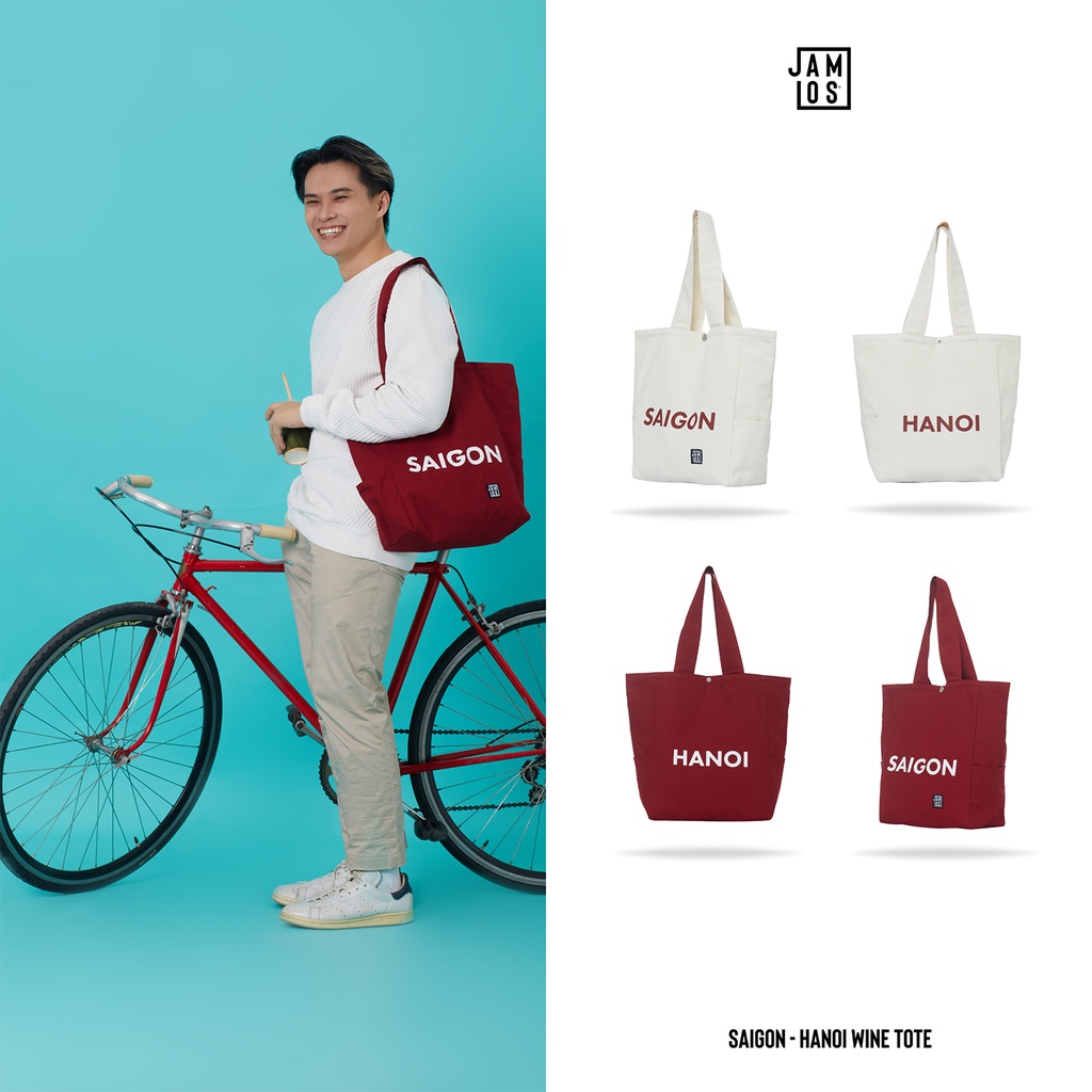 Jamlos SGHN Tote - Túi tote thời trang vải canvas in chữ 2 mặt Saigon Hanoi đi học đi chơi