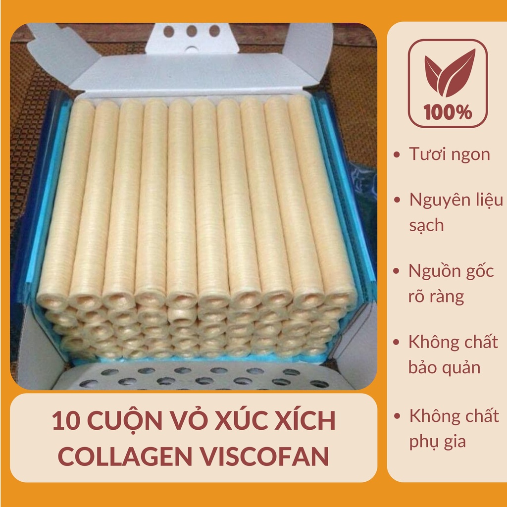 Combo 10 Cuộn Vỏ Xúc Xích Collagen VISCOFAN Mã NDXC Phi 24 Dễ Sử Dụng Bảo Quản Hàng Nhập Khẩu Chính Hãng Nguyên Thùng