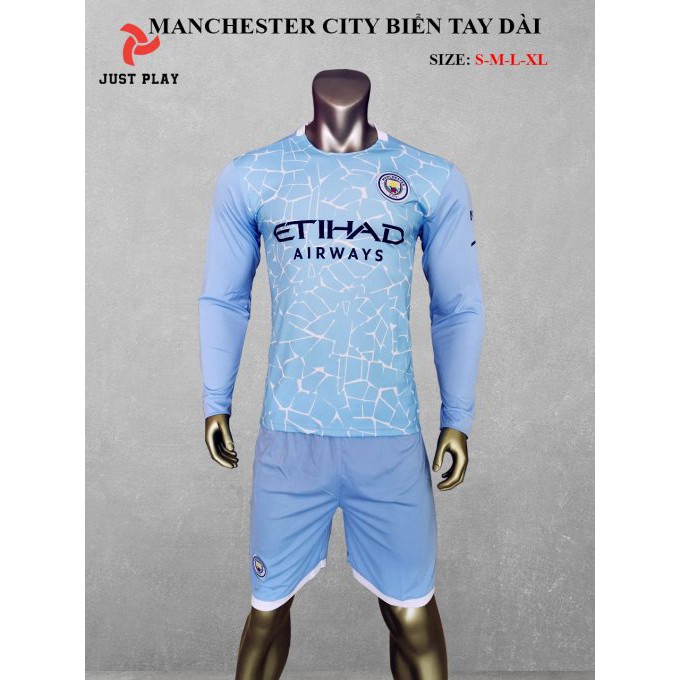 Áo bóng đá tay dài CLB Manchester City Vải thun lạnh cao cấp